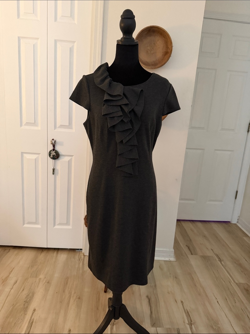 Spense Charcoal Ruffle-Front Midi Dress